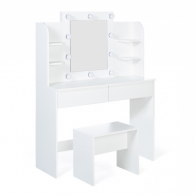 Coiffeuse ZITA Blanche + Miroir LED et Étagères