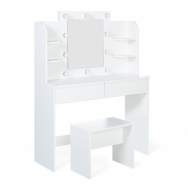 Coiffeuse ZITA Blanche + Miroir LED et Étagères