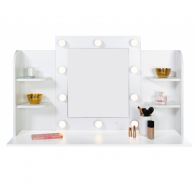 Coiffeuse ZITA Blanche + Miroir LED et Étagères