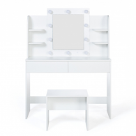 Coiffeuse ZITA Blanche + Miroir LED et Étagères