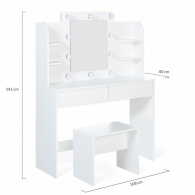 Coiffeuse ZITA Blanche + Miroir LED et Étagères