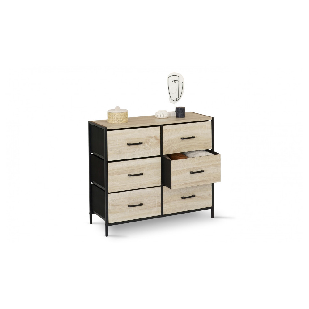 Commode IRIS 6 Tiroirs en Bois et Tissu