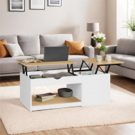 Table Basse ELINA Double Plateau Relevable et Coffre Latéral