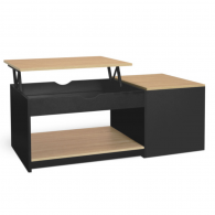 Table Basse ELINA Double Plateau Relevable et Coffre Latéral