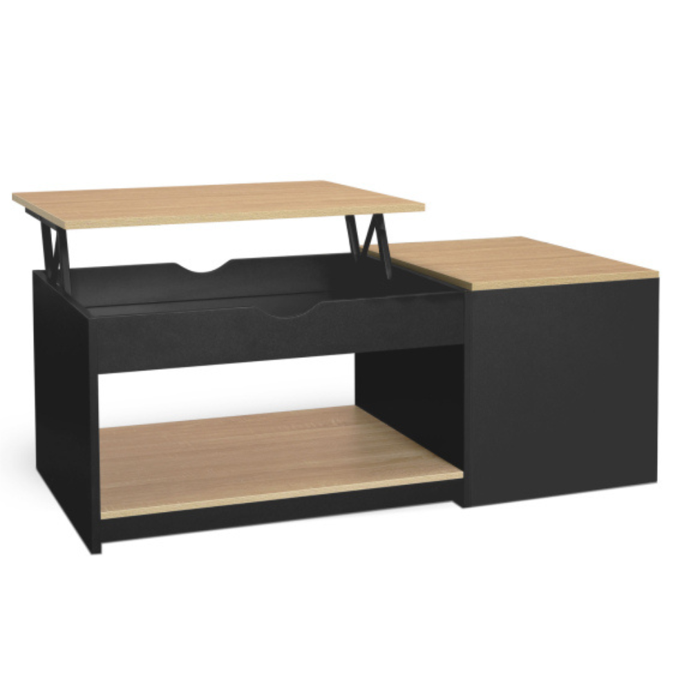 Table Basse ELINA Double Plateau Relevable et Coffre Latéral
