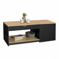 Table Basse ELINA Double Plateau Relevable et Coffre Latéral