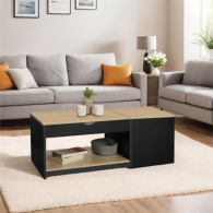 Table Basse ELINA Double Plateau Relevable et Coffre Latéral