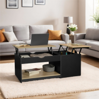 Table Basse ELINA Double Plateau Relevable et Coffre Latéral