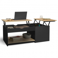 Table Basse ELINA Double Plateau Relevable et Coffre Latéral