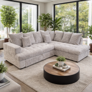 Canapé d'Angle Beige Convertible Velour Cotelé LARY MINI