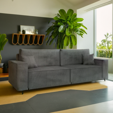 Canapé Lit LIEN Gris Côtelé Convertible et Réversible Canapé Lit LIEN Gris Côtelé Convertible et Réversible