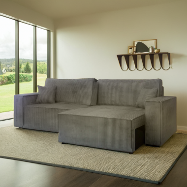 Canapé Lit LIEN Gris Côtelé Convertible et Réversible Canapé Lit LIEN Gris Côtelé Convertible et Réversible