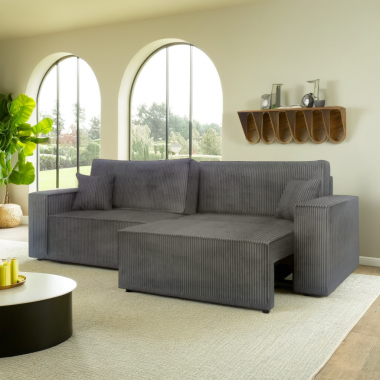 Canapé Lit LIEN Gris Côtelé Convertible et Réversible Canapé Lit LIEN Gris Côtelé Convertible et Réversible