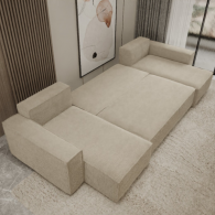 Canapé lit ANNA U Beige Convertible et Réversible