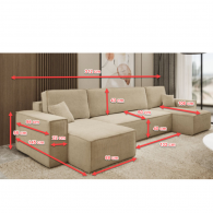 Canapé lit ANNA U Beige Convertible et Réversible