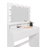 COIFFEUSE+ MIROIR LED AVEC 4 NICHES, 1 TIROIR ET TABOURET
